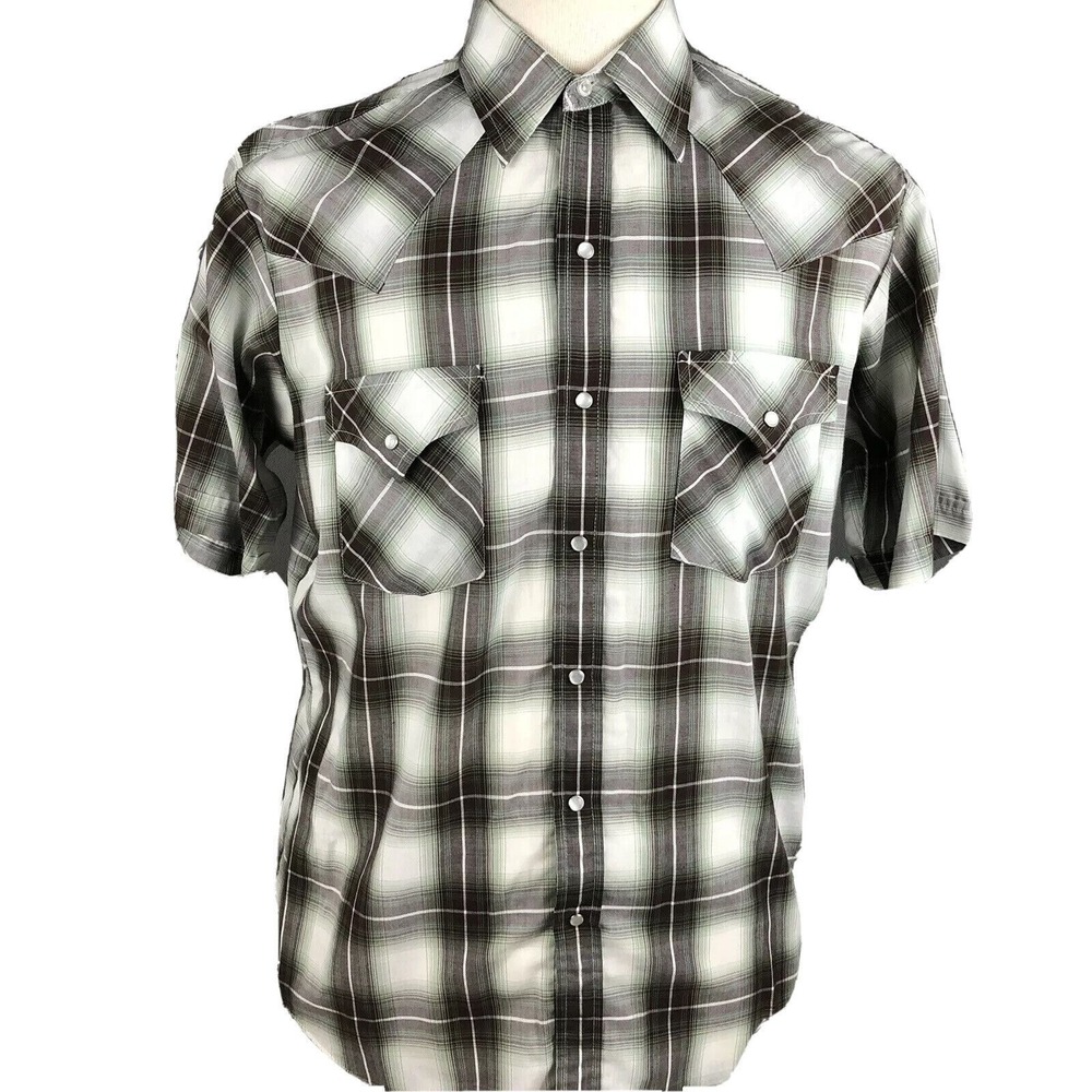 Plains Western Wear Cowboy Rodeo Shirt Men's Medium Pearl Snaps Farm‎ Ranch